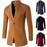 2025 New Large Men's Solid Color Single Button Trench Coat Casual European Size Woolen Texture