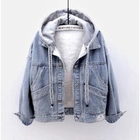 Clothing Denim plus velvet jacket hooded warm lambskin cotton jacket thick short cotton coat