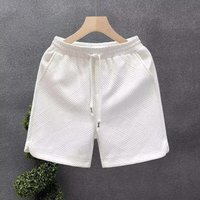 Trendy Men's Patterned Shorts Summer 2026 High End Style Black Beige Gray Casual Loose Fit mid Waist Drawstring Baggy Pants