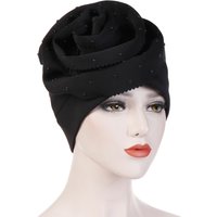 hand-cut large flower plus ceramic flange solid color turban hat space cotton turban hat