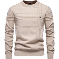 Men's Slim Fit Cotton Sweater Soft Stretch Round Neck Pullover Casual Solid Color Knit Top For Winter (Dark Grey, Blue, Beige, Light Grey, Green)