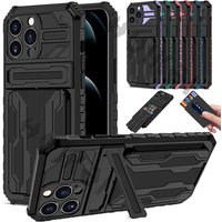 ShockProof Armor Case For iPhone 14 13 12 11 Pro Max XS Max XR 8 7 Plus Anti Shock KickStand Bracket Card Slot Case
