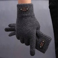 Winter Autumn Knitted Touch Screen High Quality Wool Solid Color Gloves Men Mitten