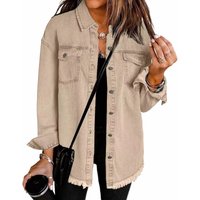  Distressed Denim Shirt Jacket Oversized Streetwear Style Raw Hem Detail 