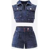 Mother & Clothing Square Collar Lantern Sleeve Top Floral Pattern Pleated Skirt Button Denim