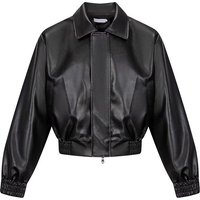 Black Pu Leather Shoulder Padded Short Leather Jacket Men's Autumn And Winter High-end Warm Cotton Boxy Zipper Jacket American