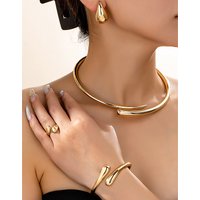 Jewelry Set Elegant Vintage Drop Design Necklace Bracelet Earrings Ring Combo Minimalist O Chain Heart & Bell Charms Tone