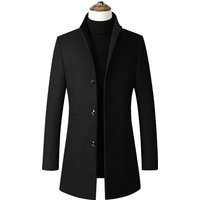 autumn and winter men's mid-length single-breasted windbreaker solid color simple stand-up collar woolen material coat