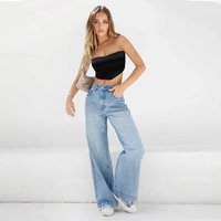Clothing High Waisted Loose Wide Leg Floor Length Jeans