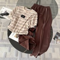 Clothing Casual Sports Suits Summer Style Fashionable Stylish Age Reducing Slim Striped Short Sleeved Two Piece Suit