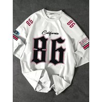 American style Vintage High Street Hip hop Rugby Clothing Loose fitting Short sleeved Jersey T shirt