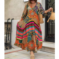 2023 cross-border positioning printed large swing extra long ethnic style dress women's pleated summer new temperament long skirt in stock