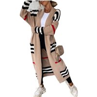 Hooded Matching Knitted Sweater Long Sleeve Mid Length Coat Longline Block Cardigan – Hooded Knit Sweater