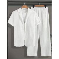  Stylish Shiny Button Down Shirt & 5 Inch Shorts Set – Polyester Casual Two Piece Outfit