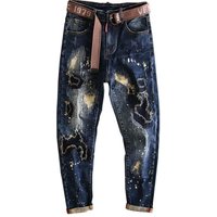 Spring 2027 Fashion Vintage European-USA Style Hip-Hop Jeans Youth/Men Cotton Mid Waist Washed Broken Hole Small Foot Straight Type Denim Pants