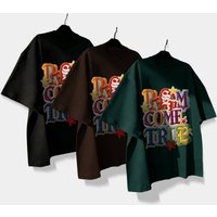 American Vintage Colorful Faux Embroidery Letter Print Tee Classic Street Regular Fit Versatile Casual Top & Couples