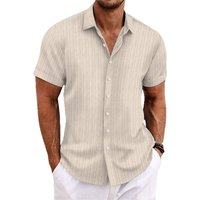 Short sleeved Shirt Lapel Jacquard Striped Casual Short sleeved Shirt T shirt