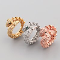 Inlaid Full Diamond Zircon Spring Snake European American Fashion Simple Personality Open Ring Jewelry