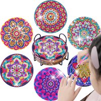 6pc sets Diamond Painting Coasters Holder Decorative Pattern Diamond Art Coasters DIY Diamond Handicrafts Home decoration Gift