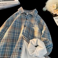 Plush plaid shirt autumn style outdoor trendy brand casual jacket high street versatile cool shirt