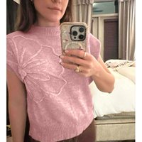 Loose Knit Vest Top 3D Embroidered Sleeveless Sweater Breathable Acrylic Fabric Elegant Casual & Work Wear