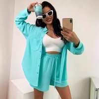 Clothing Solid Single Breasted Long Sleeved Shirt Loose Fashion Casual Shorts Suit