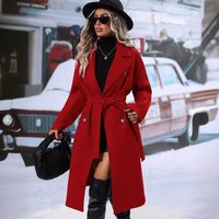 Elegant Blazer Dress Set Office Chic Long Sleeve Belted Coat Lapel Collar Polyester Blend