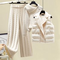 Clothing Autumn winter three piece suit designer sweater thickened slim vest coat high waist wide leg casual pants