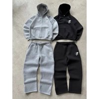 Embroidered Hoodie & Jogger Set Streetwear Tracksuit Rubberized Patches Comfortable Casual Outfit
