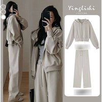  Casual Hoodie & Wide Leg Pants Set – Trendy Streetwear Two Piece Wide Leg Pants Hooded Running Two Piece Suit