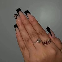 Long 24Pcs Ballet False Nail Black French Simplicity Fake Nail Wearable Coffin Press On Nails Full Cover Nail S               s