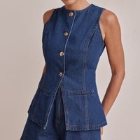 High Waist Denim Shorts Set Sleeveless Corset Top & Loose Fit Jean Shorts