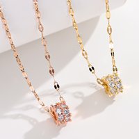 Stainless Steel Full Crystal Small Waist Necklace Micro-inlaid Classic Design Water Wave Chain Pendant Necklace No Fade