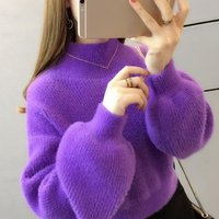 Oversized Lantern Sleeve Sweater – Cozy High Neck Knit Boho Chic & Effortless Warmth