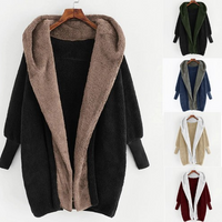 Colourblocked Double Faced Velvet Hooded Loose Cardigan Jacket