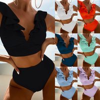 Clothing Ruffled V Neck Split Swimsuit High Waist Split Bikini
