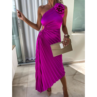 Clothing solid dress fashion sexy oblique shoulder pleated hollow dress 8043