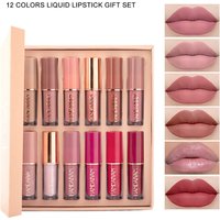 Hislaves 12Pcs Lip Glazes Waterproof Non-stick Cup Portable Women Makeup Liquid Lipsticks for Party- 12 color