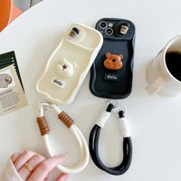 Fashion Coffee Bear Wrist Strap Shockproof Cover iPhone 15 Pro Max 14 Plus 13 12 11 Pro Max Soft Case iPhone 14 Pro Max