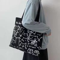 Fashion Cartoon Cute Cats Canvas Bags - Handbag for Women and Men, Foldable Reusable Shopping Beach Bag with Zipper