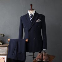 Slim Fit Double Breasted Suit Set Wedding Groom Blazer & Pants Peak Lapel Business Formal & Casual Wear
