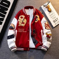 " PU Leather Baseball Jacket – Embroidered Towel Fabric Sleeves High Street Fashion Loose Fit Coat Autumn Winter
