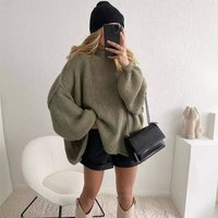 Clothing Loose Half High Collar Commuter Style Reverse Wear Knitted Pullover Solid Sweater