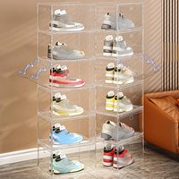 Magnetic Side-Open Transparent Shoe Box - High Clarity Pet Stackable Sneaker Display Case (Dustproof Wall Shoe Cabinet)