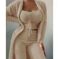 Autumn Winter Long Sleeved Trousers Plush Home Wear Pajamas 3 Piece Set