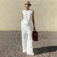 2026 European American Cross border Style Embroidered Sleeveless Vest Wide leg Pants Two piece Fashion
