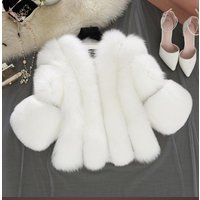  Faux Fox Fur Short Coat Patchwork Design 3 4 Sleeve Casual Jacket Stylish Outfits 