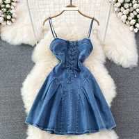 slimming backless sleeveless sexy sweet spicy denim suspenders line dress