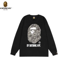 Bathing APE BAPE BAPE Military Camouflage Ape Head Pattern Letter Print Pure Cotton Round Neck Long Sleeved Top