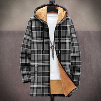 Men’s British cotton jacket with plush and comfortable street striped plaid casual pocket 3D printing